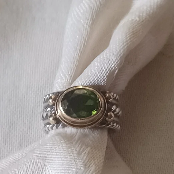 Reve Oval Peridot Ring in Sterling Silver and 14k, Size 6 - Picture 2 of 13